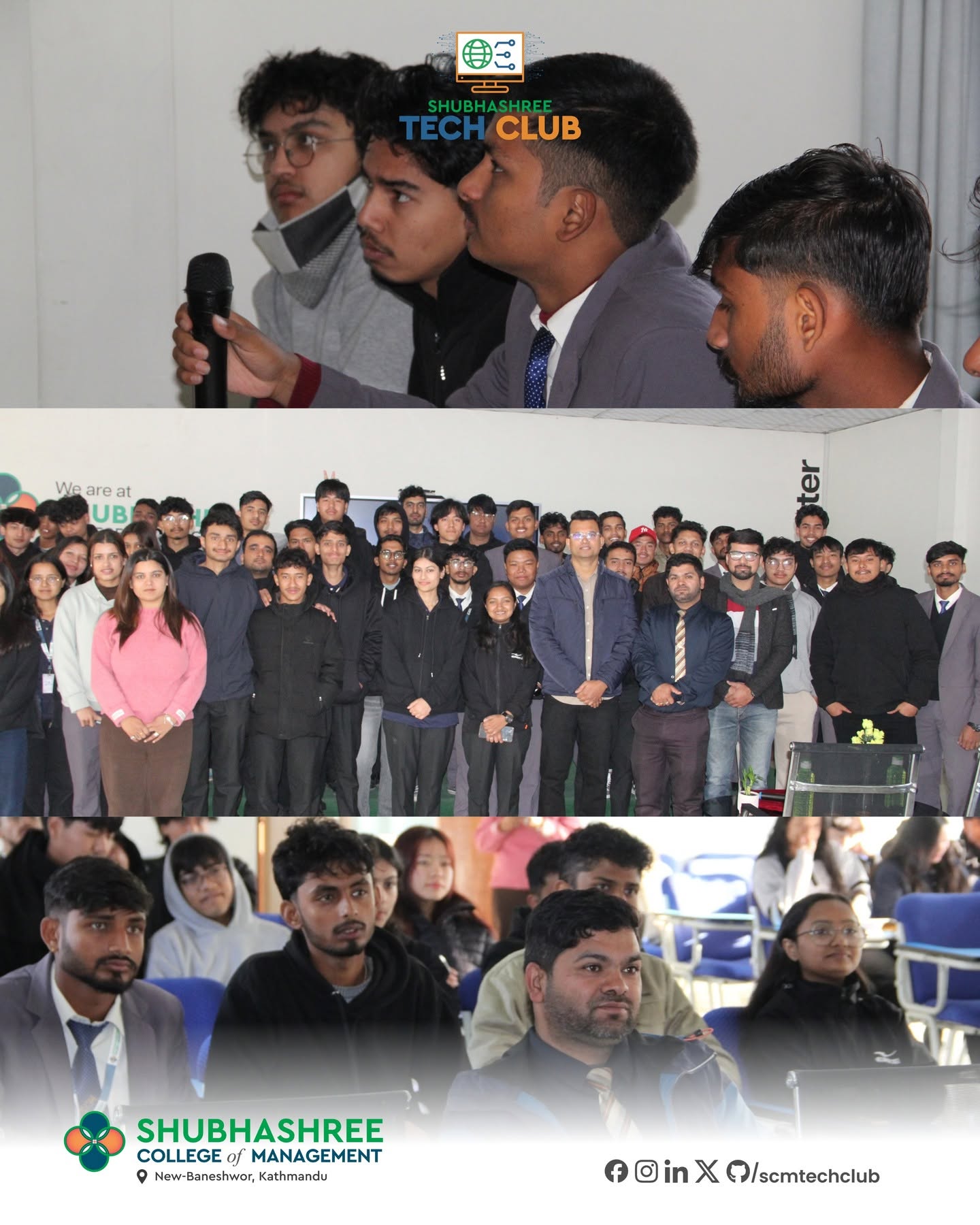 Group photo and audience at the SCM Tech Club guest session