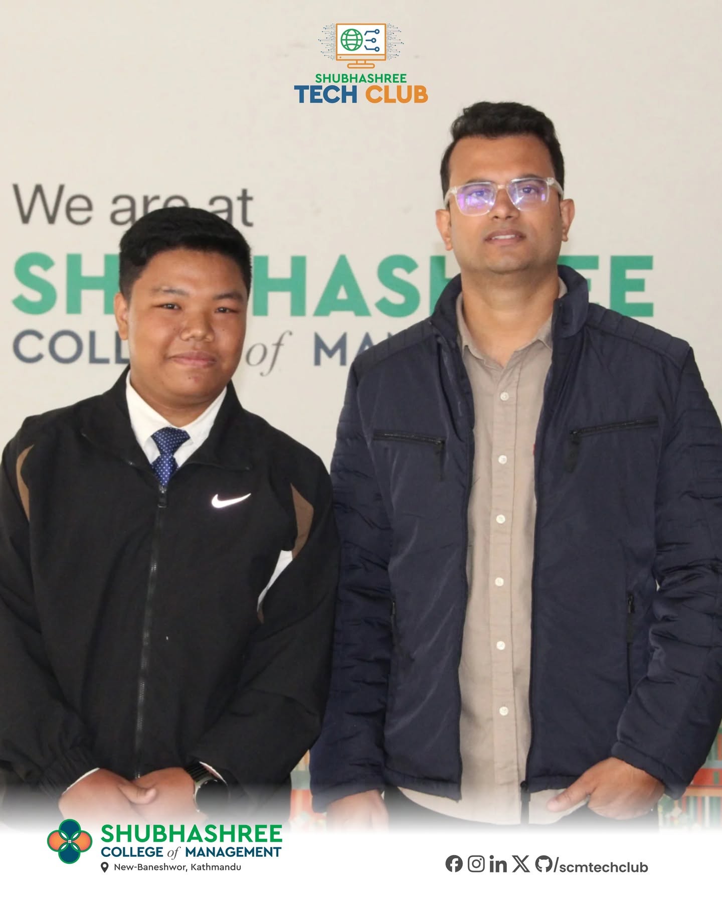Sugam Ghale with the guest speaker at the SCM Tech Club guest session