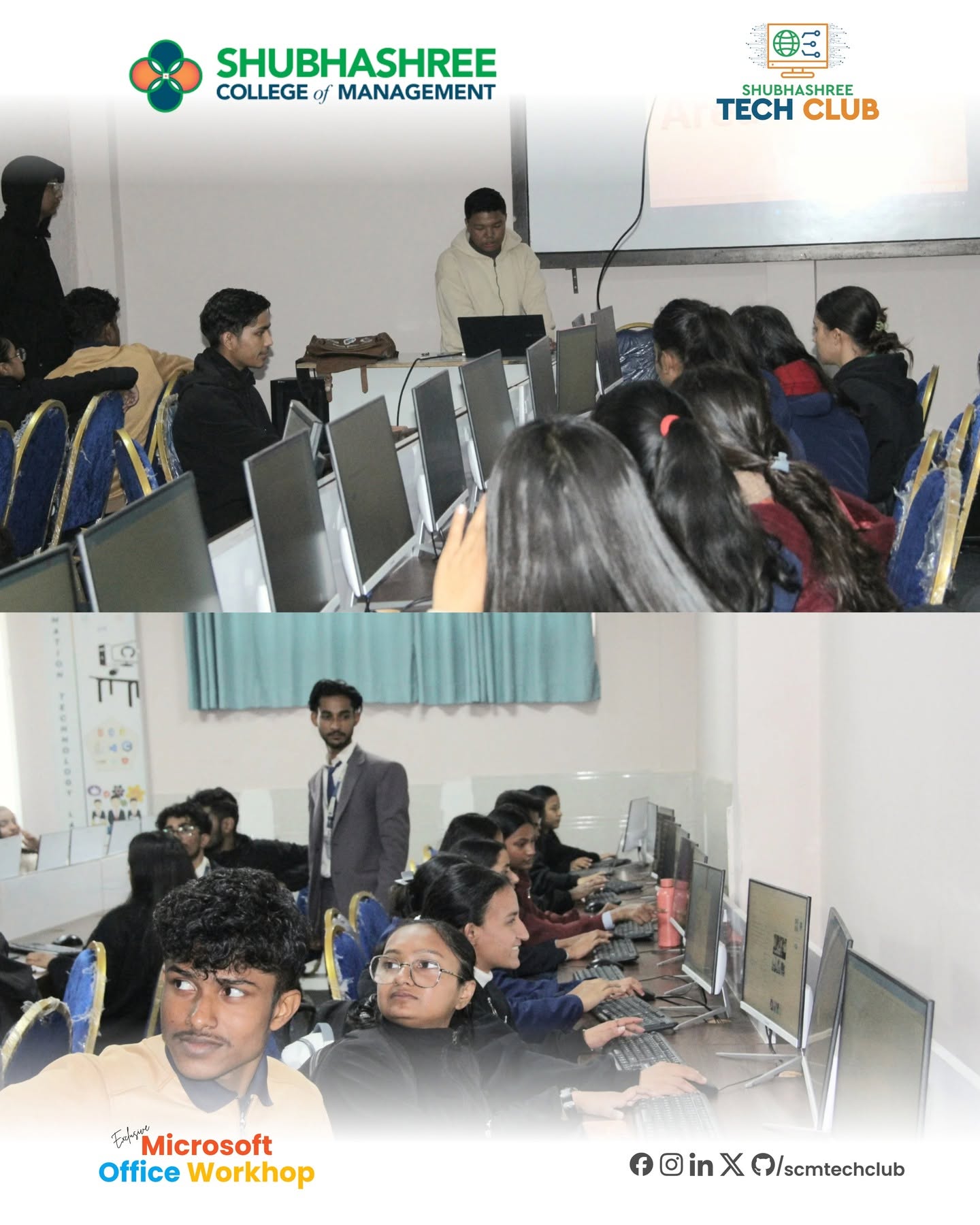 Participants working at computers during the Microsoft Office Workshop