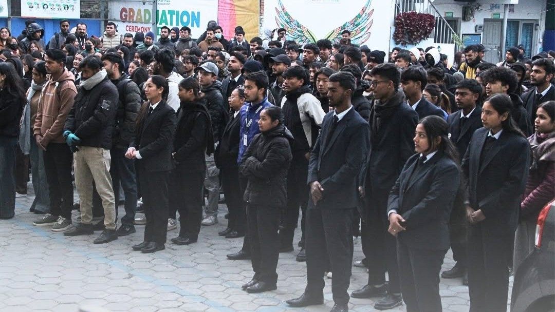 Students and staff of Shubhashree College of Management gathered in the college grounds during the ceremony